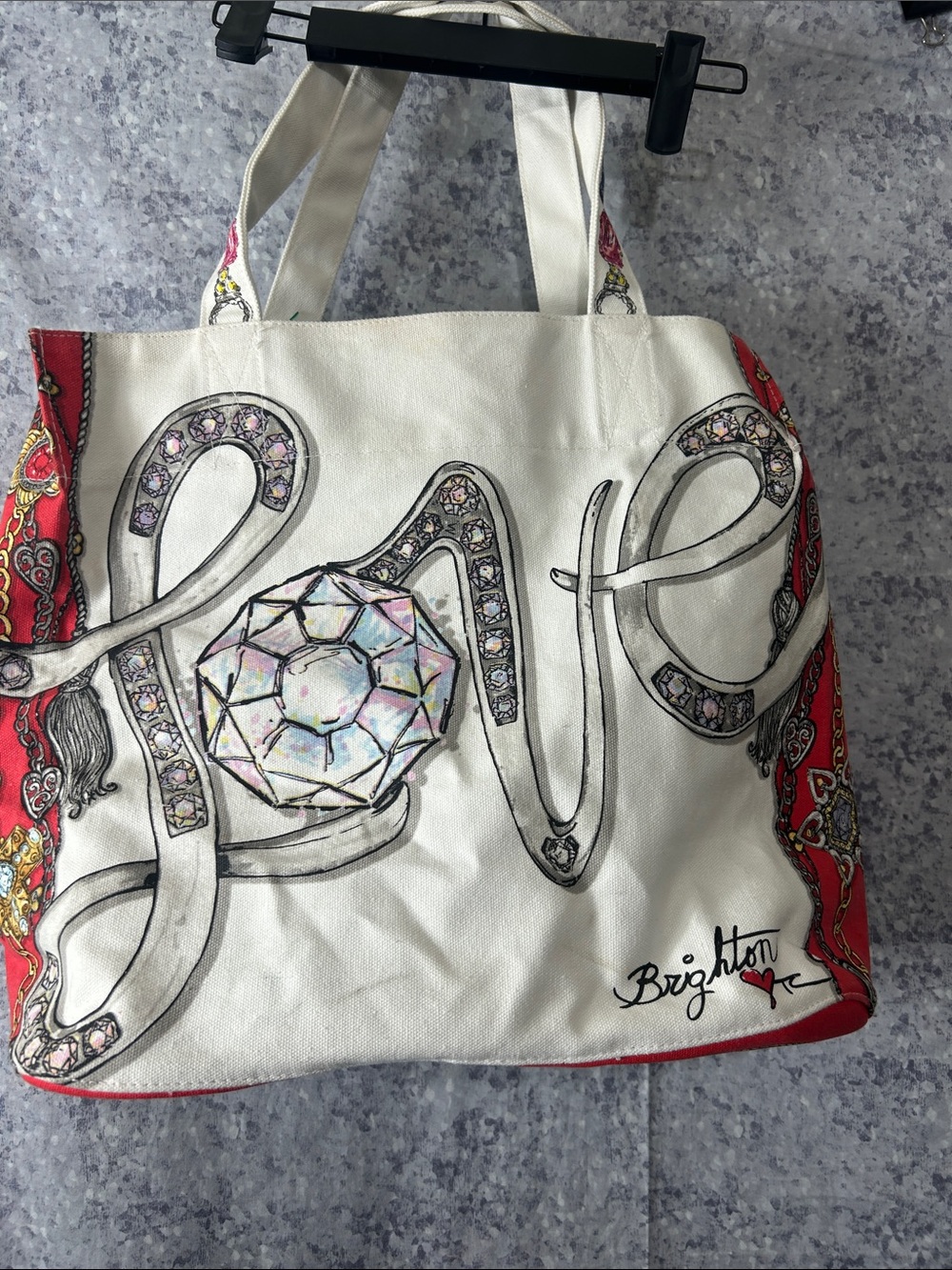 Brighton White and Red 'Love' Canvas Tote with Jeweled Graphic - Picture 2 of 12